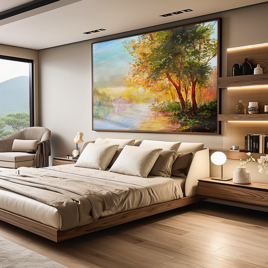 Painting Landscape Lake and Tree V894 Canvas