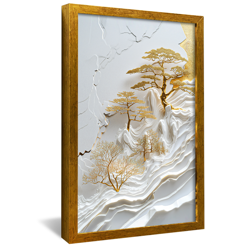 1 Piece Paper Art Mountains and Golden Trees V1083 Canvas