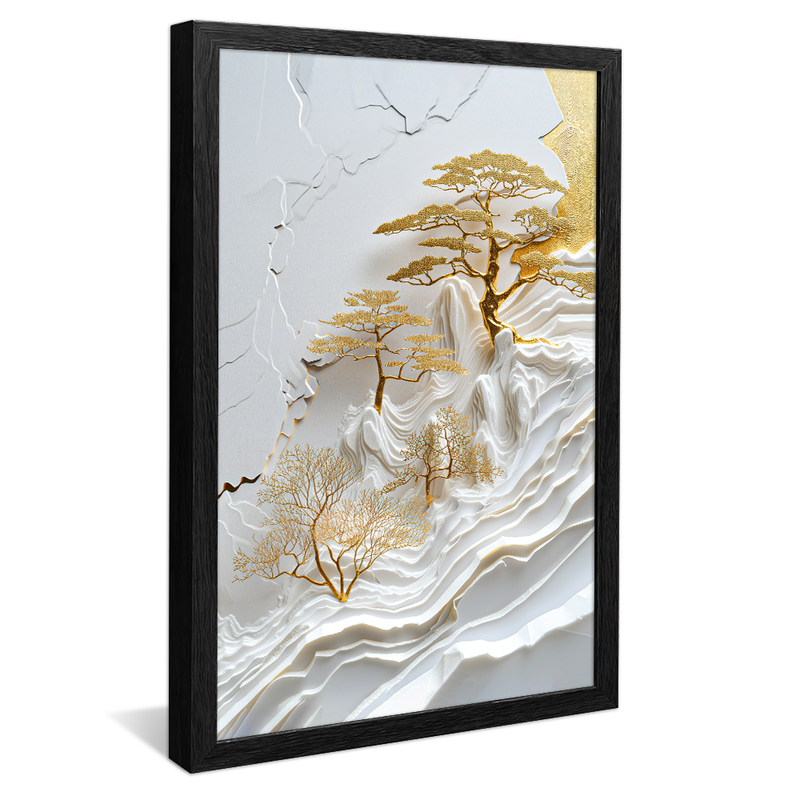 1 Piece Paper Art Mountains and Golden Trees V1083 Canvas