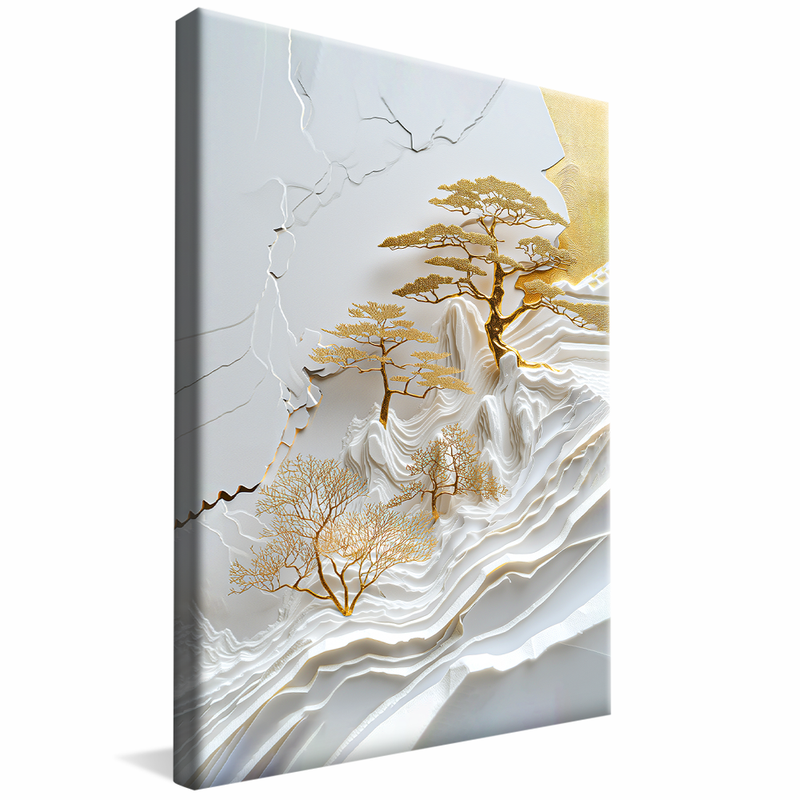 1 Piece Paper Art Mountains and Golden Trees V1083 Canvas