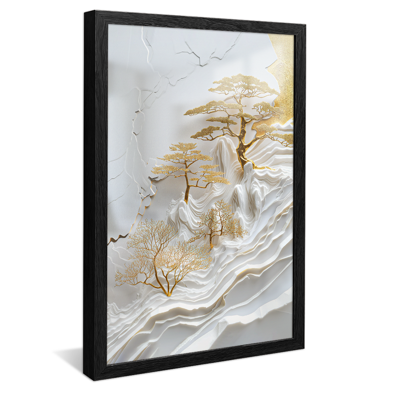 1 Piece Paper Art Mountains and Golden Trees V1083 Canvas