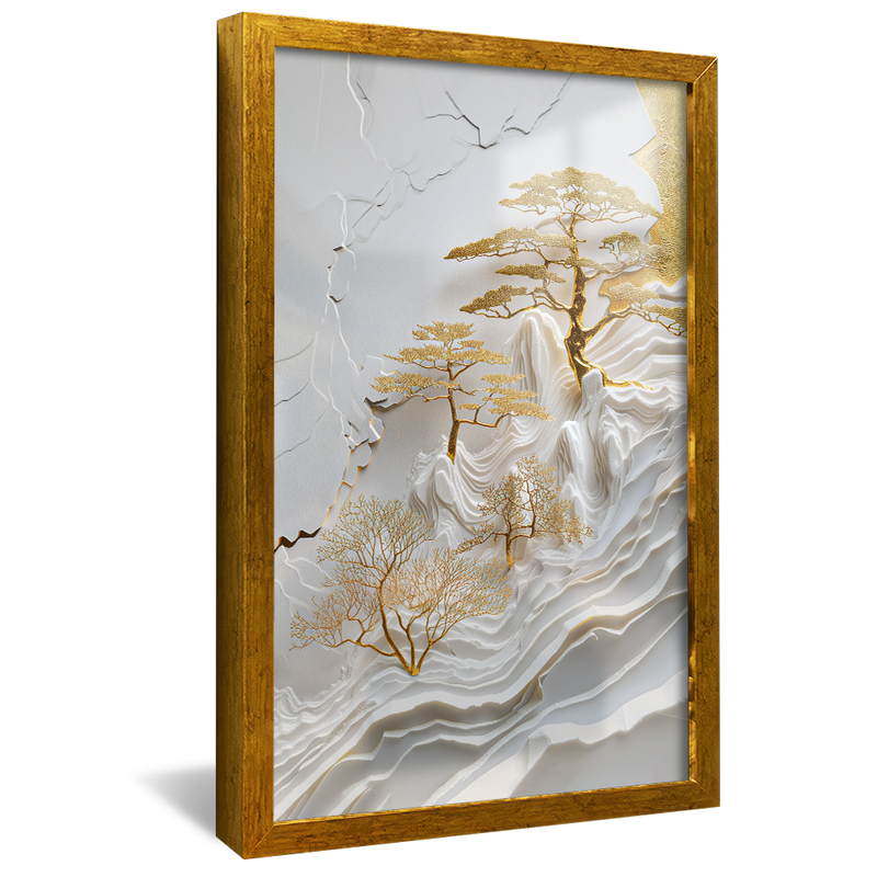 1 Piece Paper Art Mountains and Golden Trees V1083 Canvas