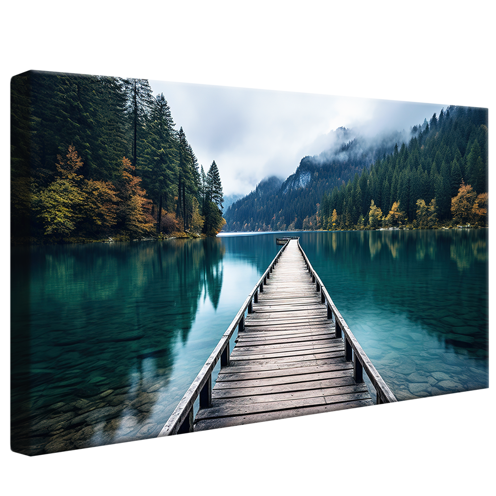 Pier on Lake and Mountains Canvas V1030