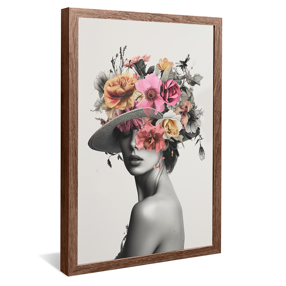 Portrait of Woman Wearing Flower Hat Canvas V1058