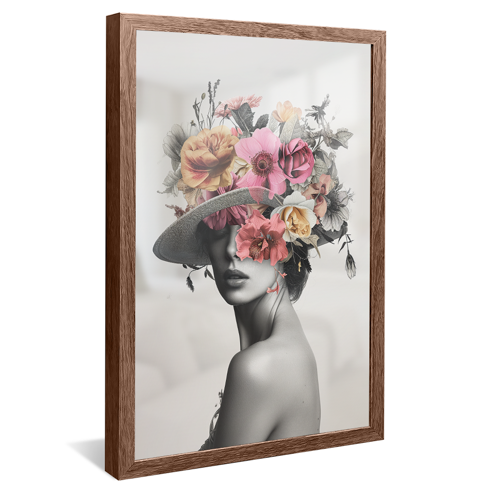 Portrait of Woman Wearing Flower Hat Canvas V1058