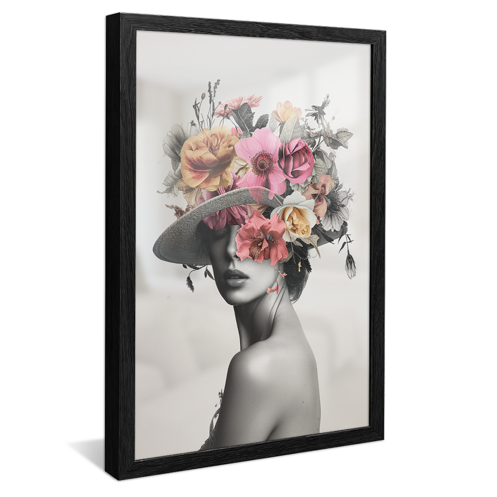 Portrait of Woman Wearing Flower Hat Canvas V1058