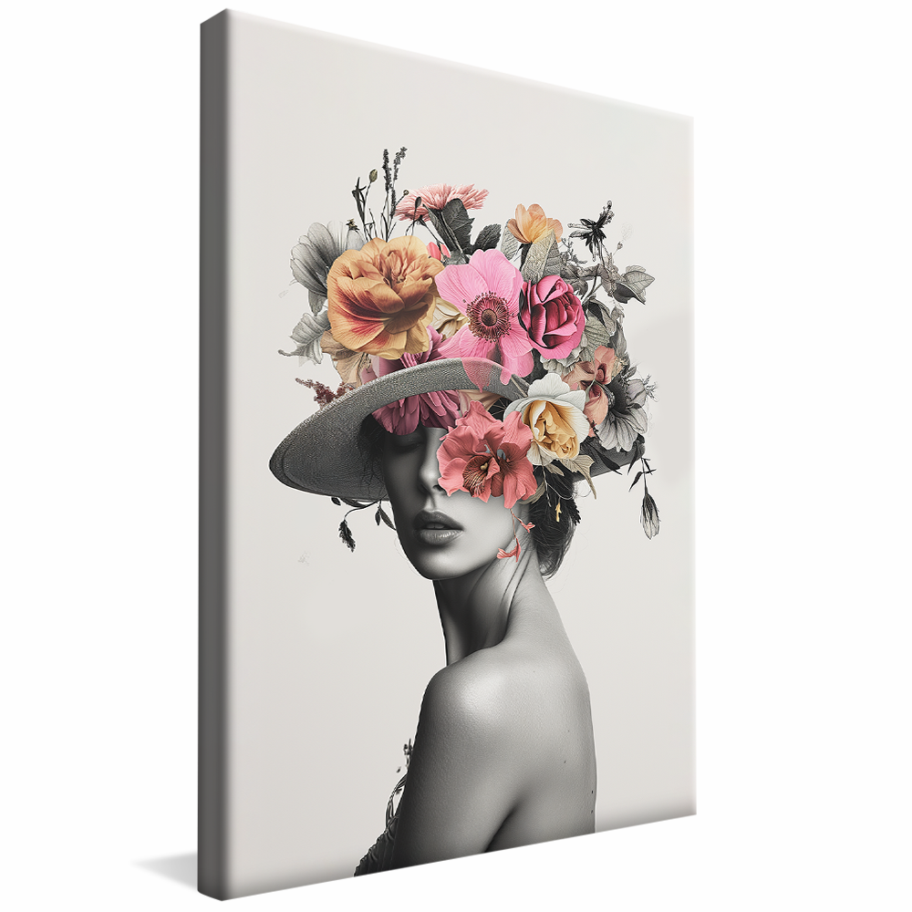 Portrait of Woman Wearing Flower Hat Canvas V1058