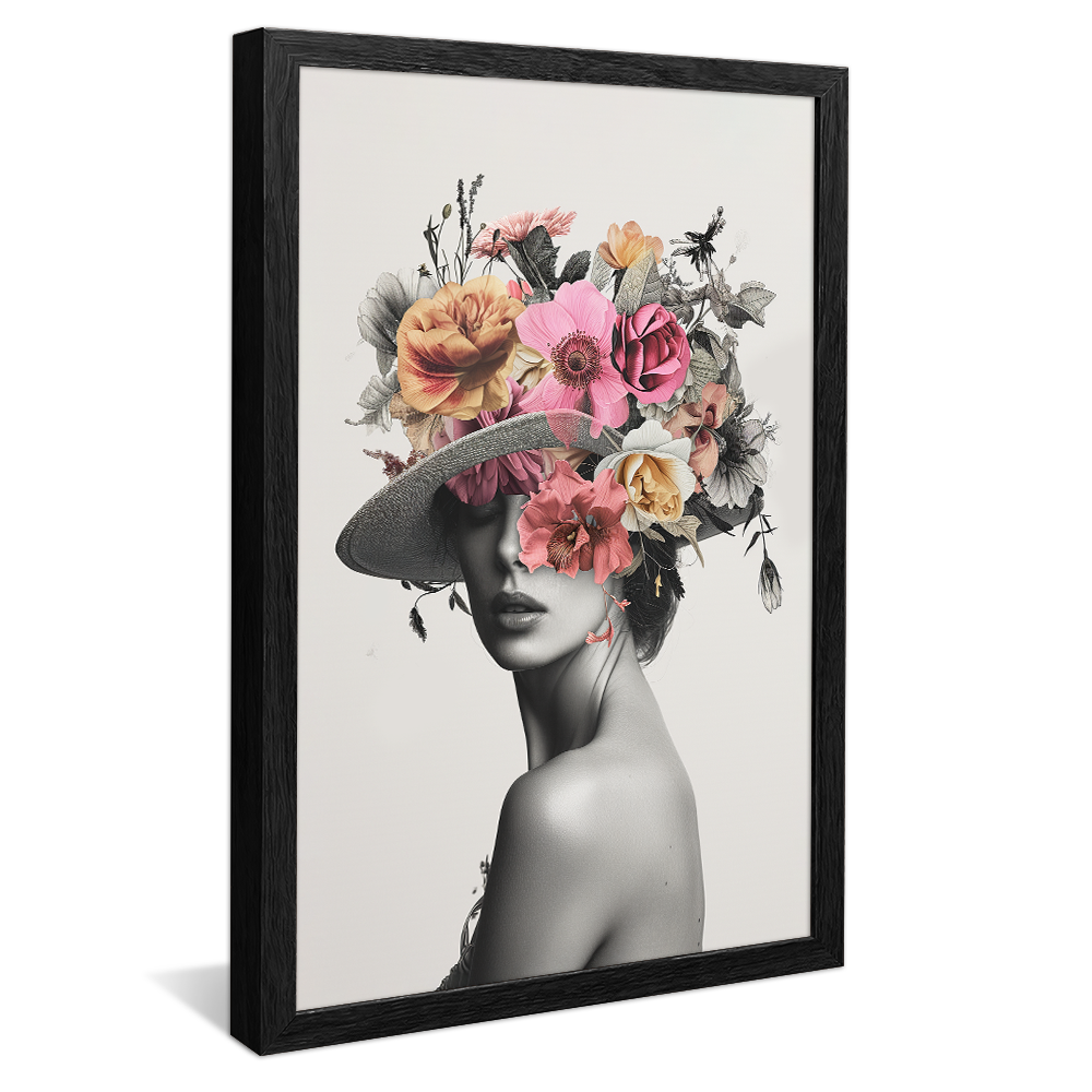 Portrait of Woman Wearing Flower Hat Canvas V1058