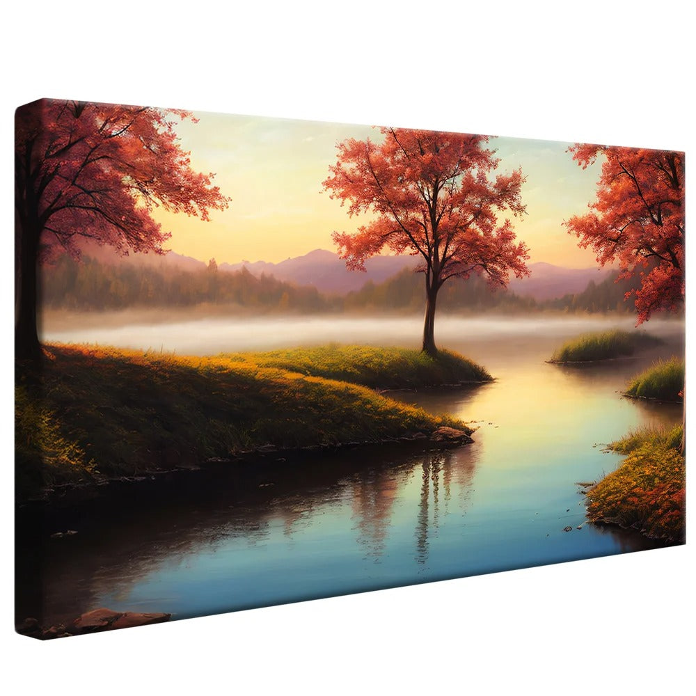 Red Trees with River Canvas V713