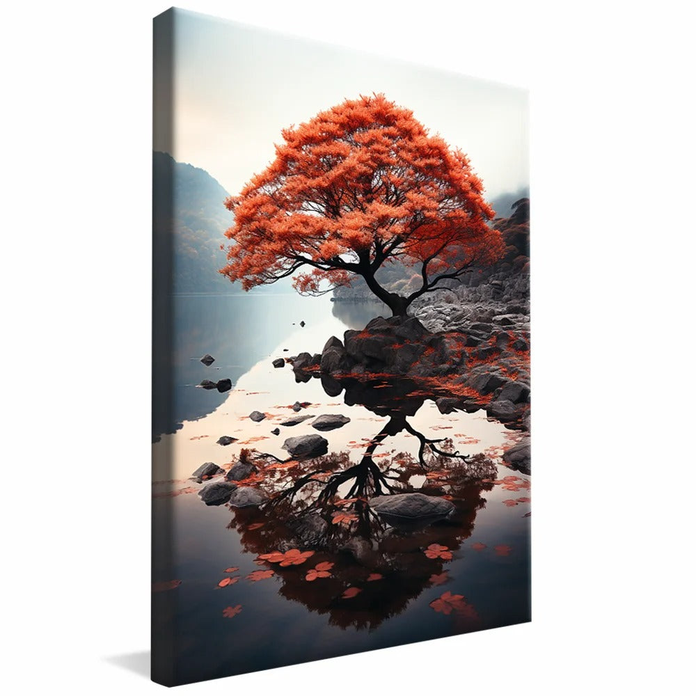 Red tree lake landscape  Canvas v55