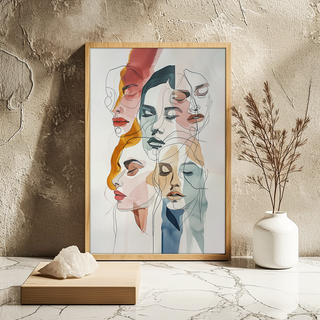 Sketches of Women's Faces Canvas V1066