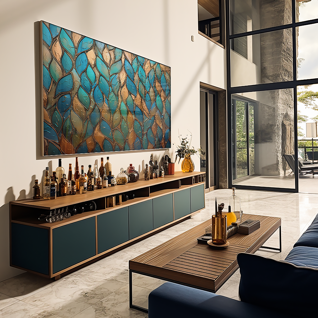 Textured Leaf Blue Gold V824 Canvas