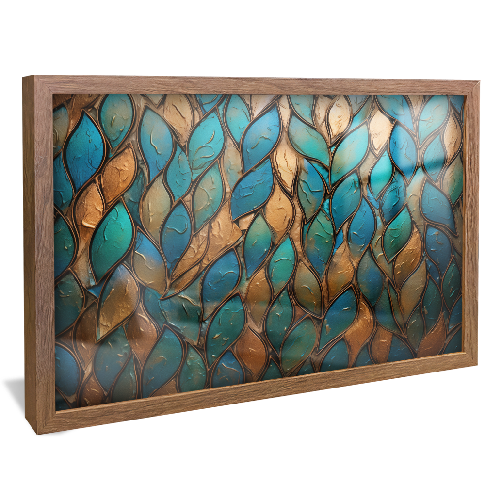 Textured Leaf Blue Gold V824 Canvas