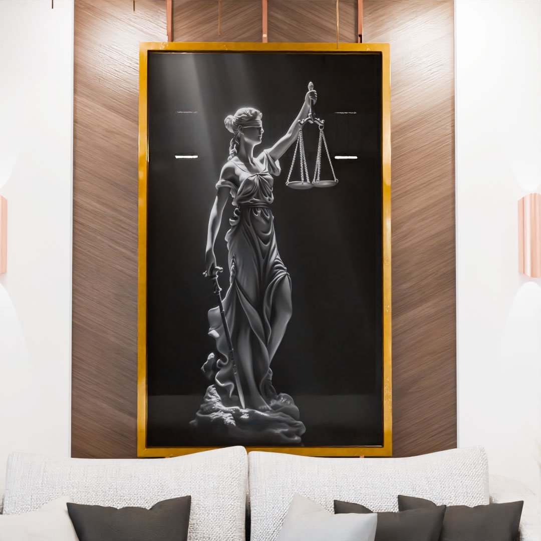 Themis of Justice in Black Canvas