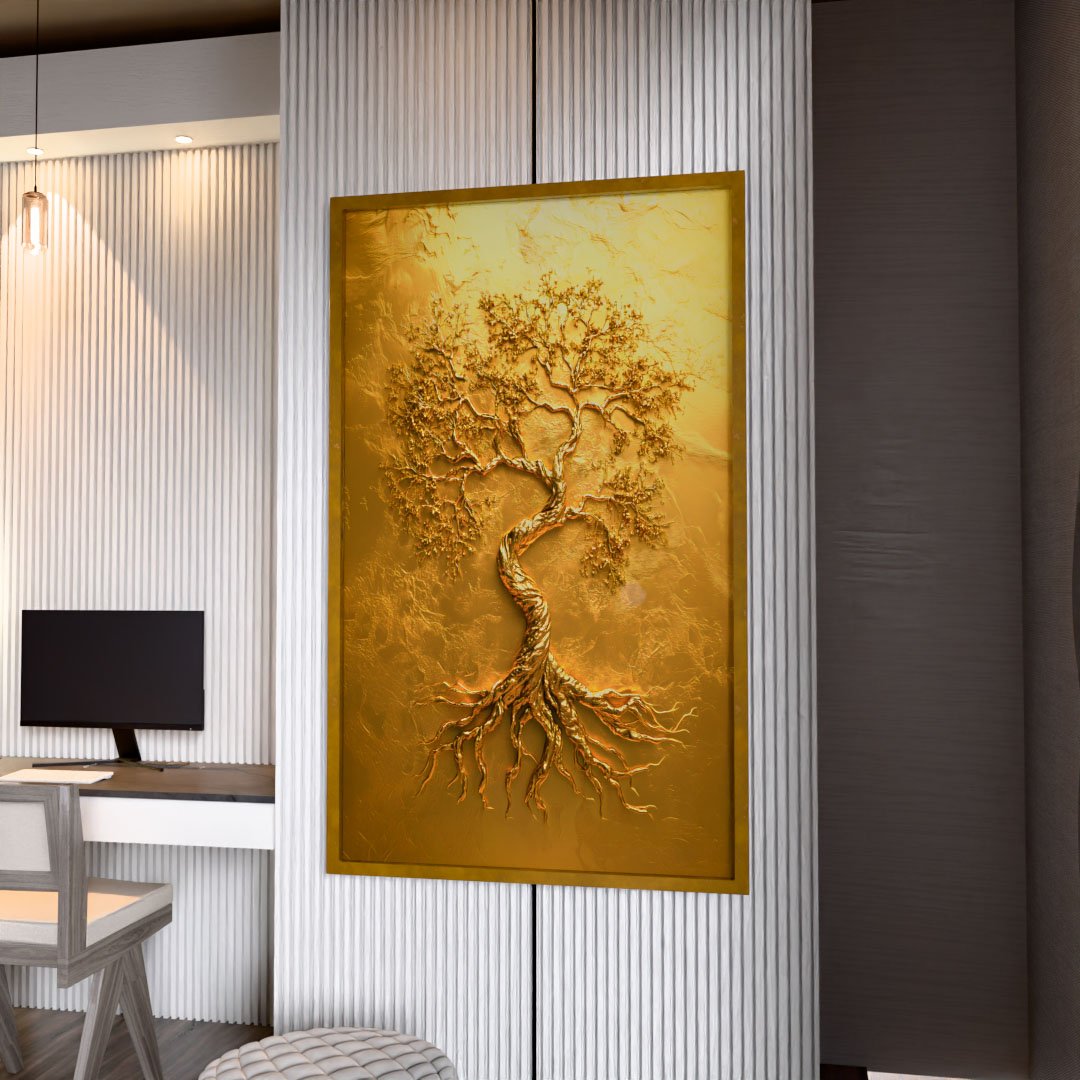 Tree on Gold Panel V2129 Canvas