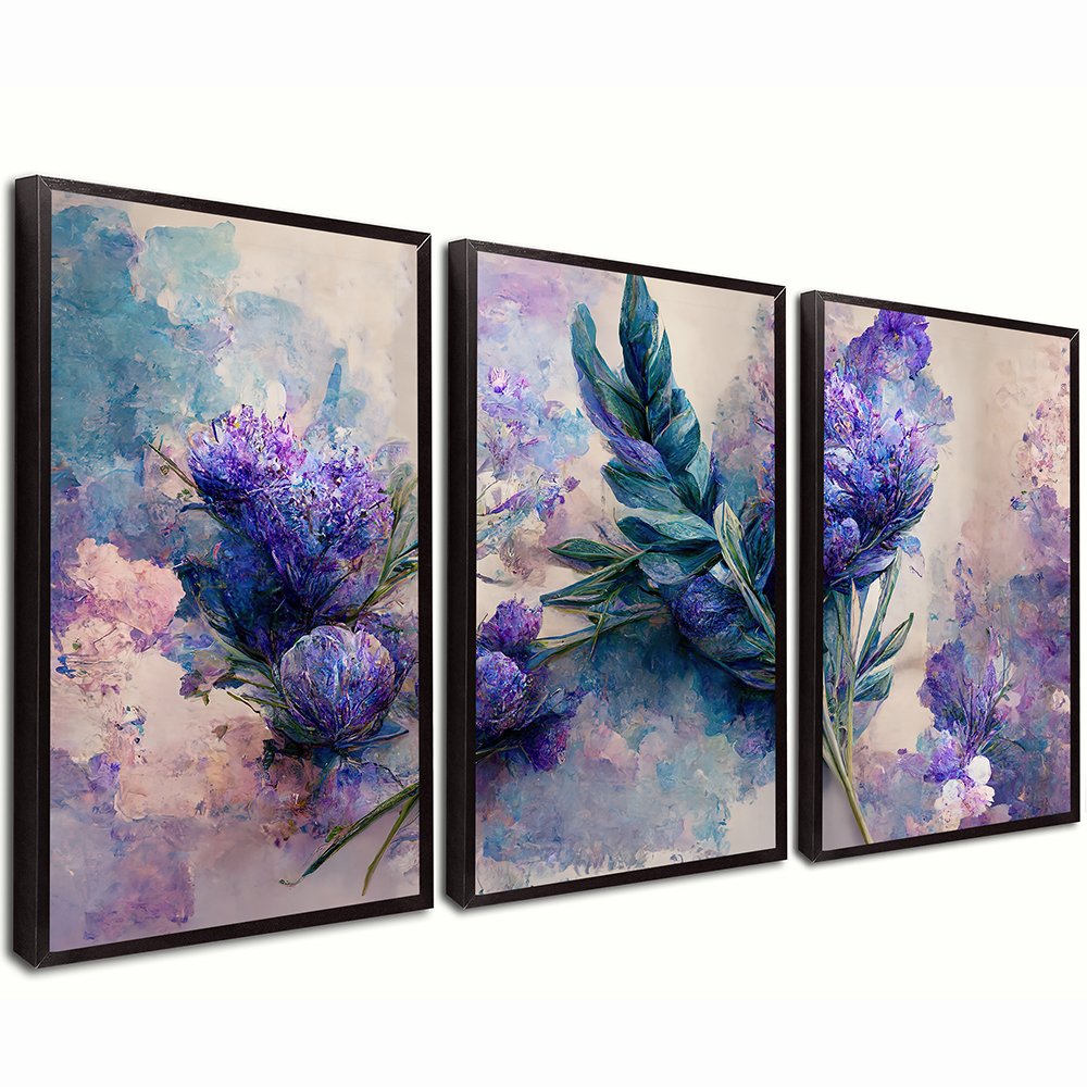 Trio Abstract Beautiful Blue Flower Canvas