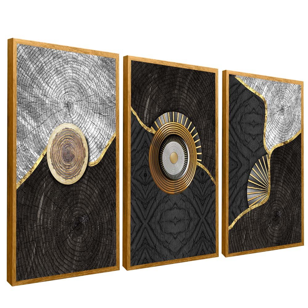 Trio Abstract Symbols on Wood V1754 Canvas