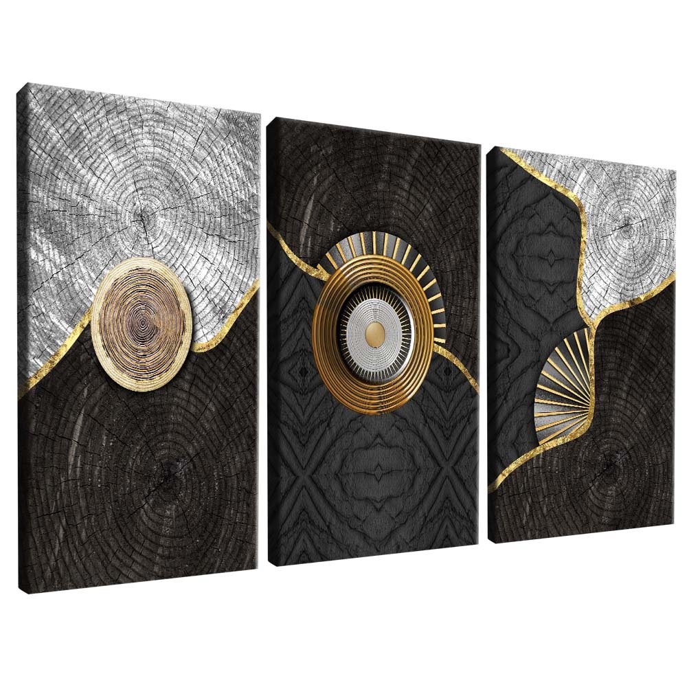 Trio Abstract Symbols on Wood V1754 Canvas