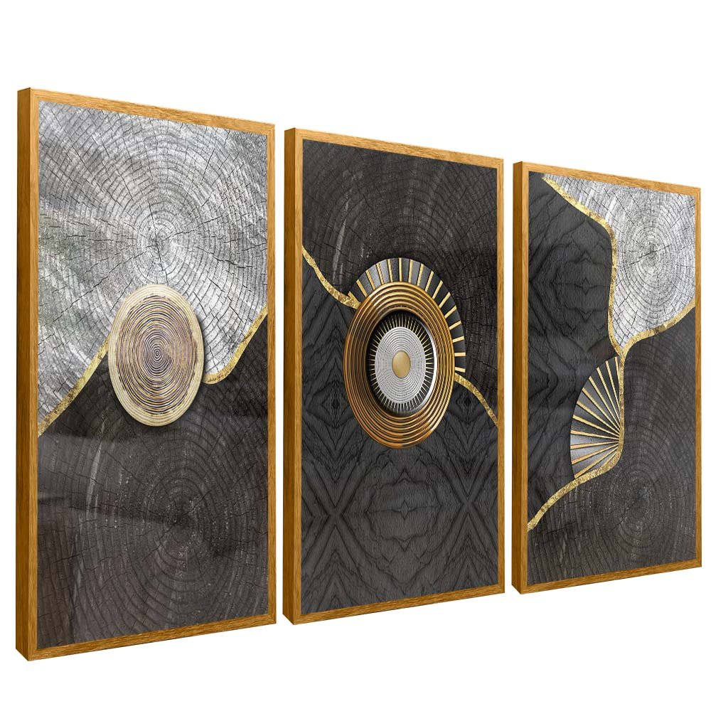 Trio Abstract Symbols on Wood V1754 Canvas