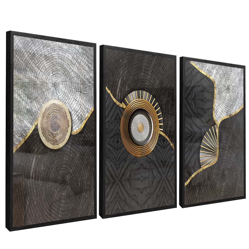 Trio Abstract Symbols on Wood V1754 Canvas