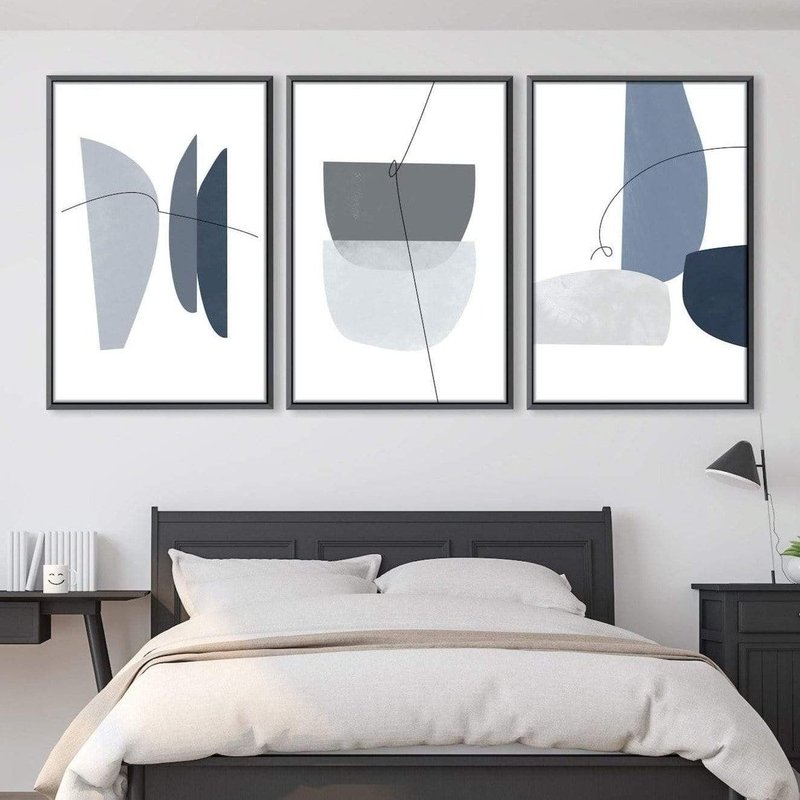 Trio Blue and gray abstract 3 screens Canvas