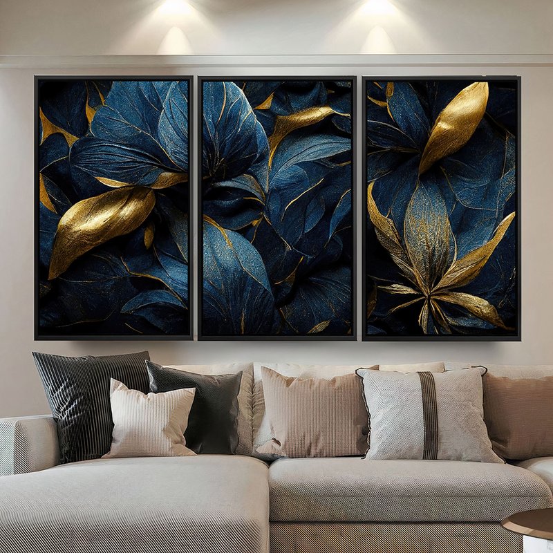 Trio Blue Flowers in Style 2 Canvas