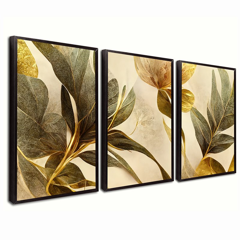 Trio Flowers and Elegant Golden Branches Canvas