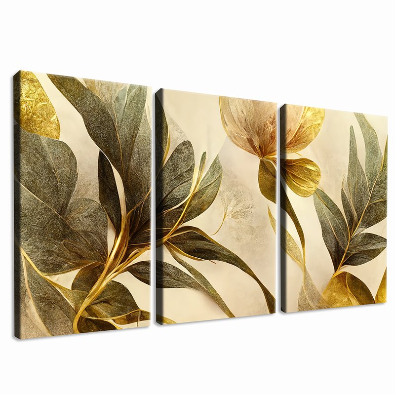 Trio Flowers and Elegant Golden Branches Canvas