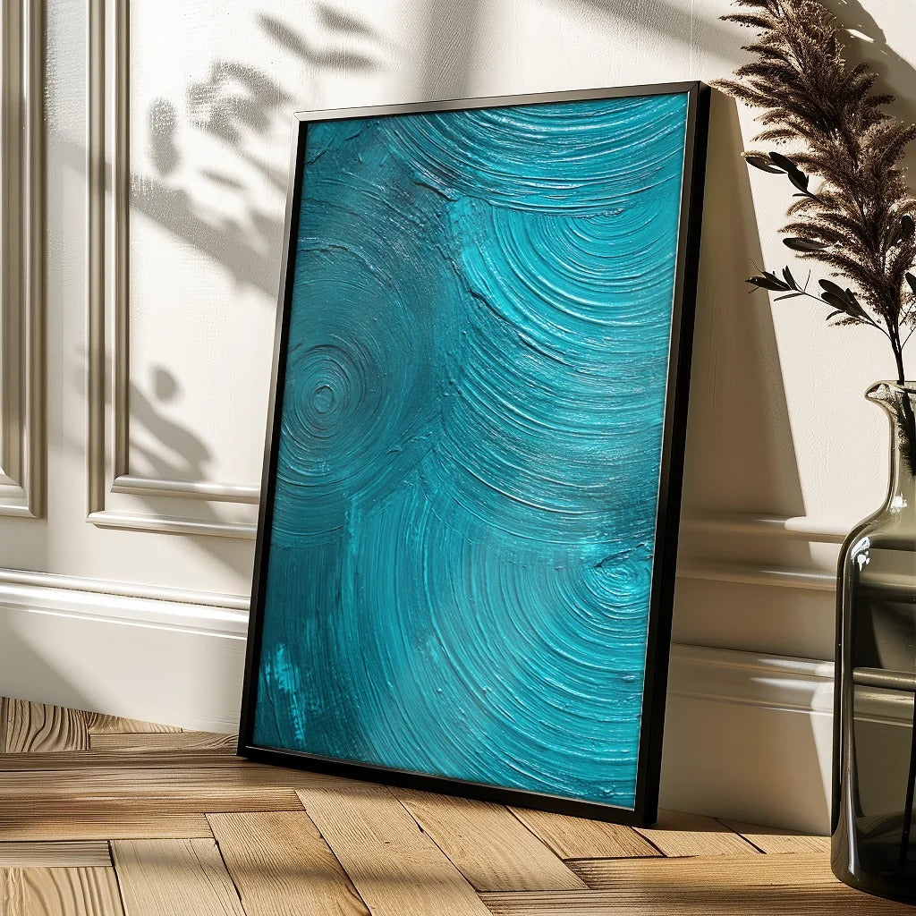 Turquoise Blue Brush Strokes Decorative Canvas V1353