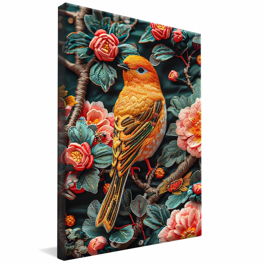 Vibrant Bird in Embroidery V1954 Canvas