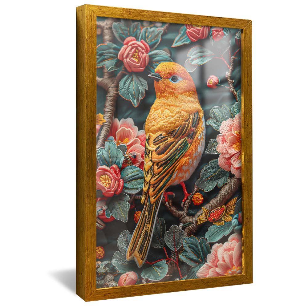 Vibrant Bird in Embroidery V1954 Canvas