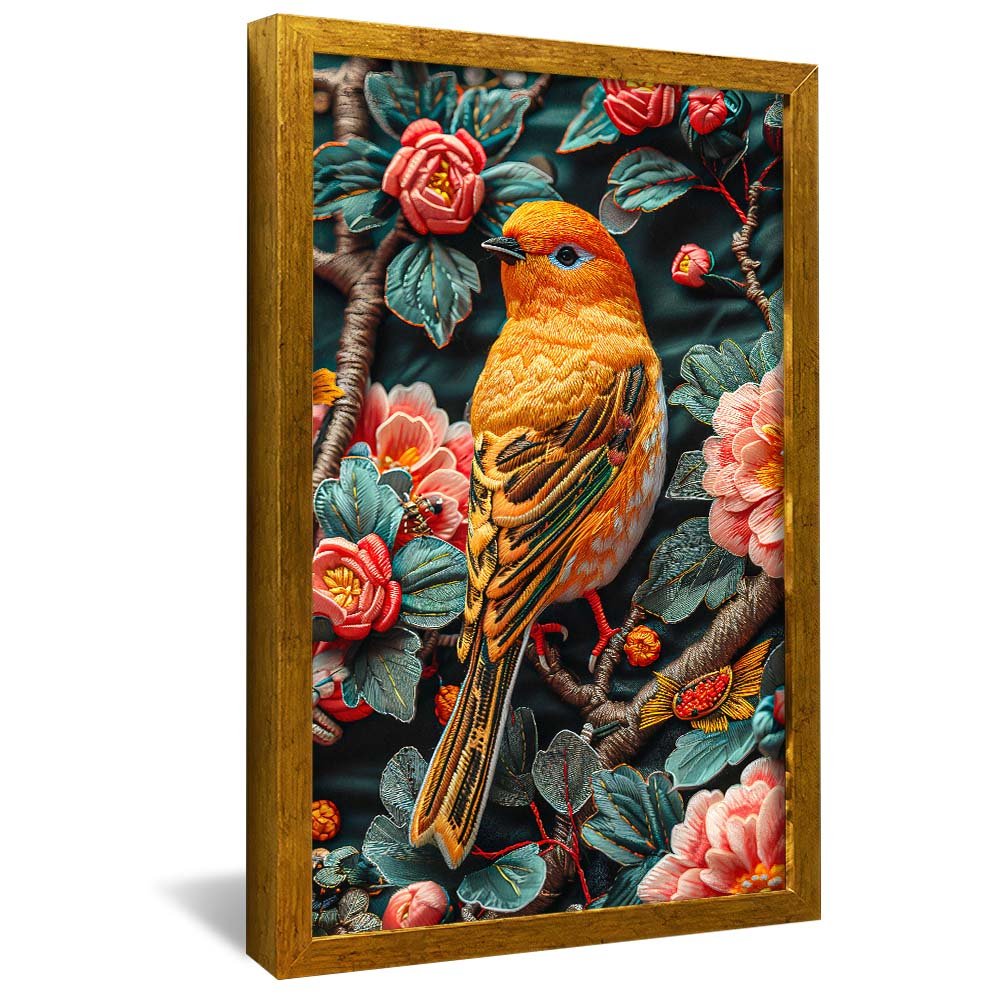 Vibrant Bird in Embroidery V1954 Canvas