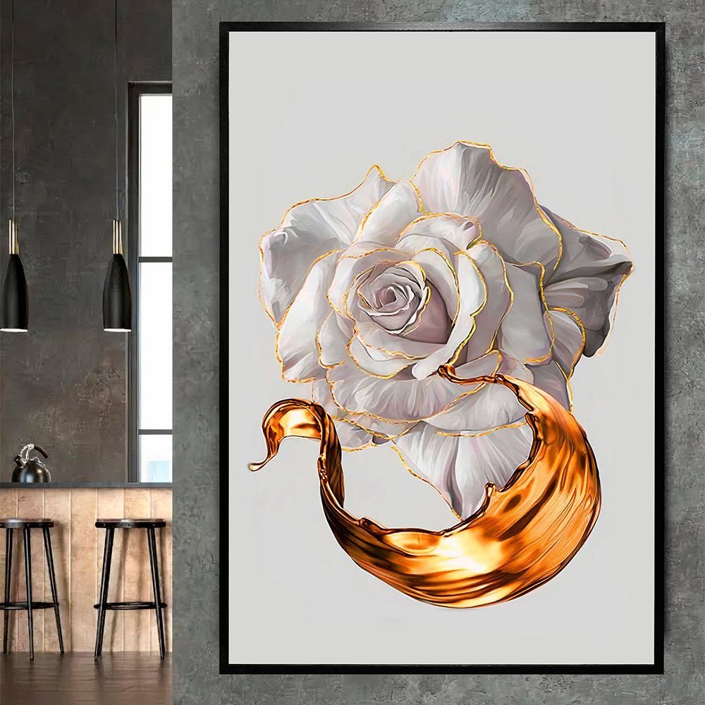 White Flower Gold Canvas