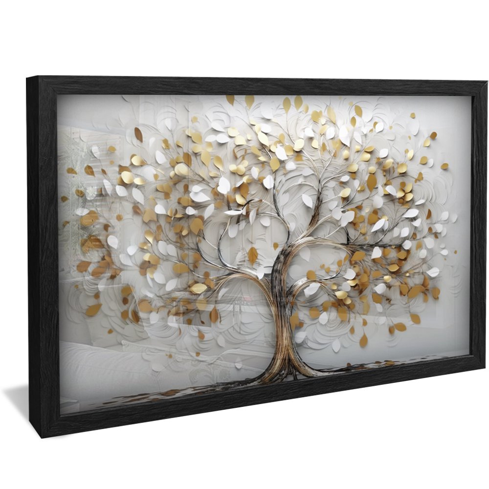 White Gold Tree 3D Canvas