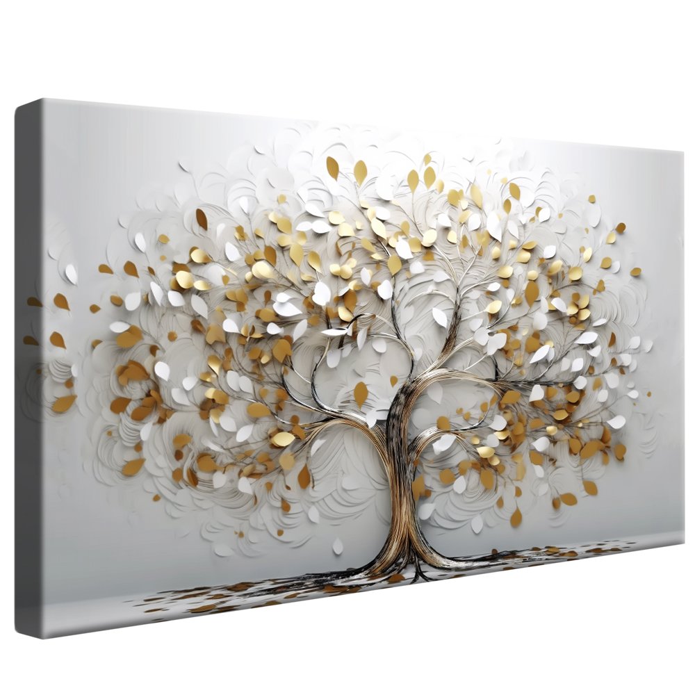 White Gold Tree 3D Canvas