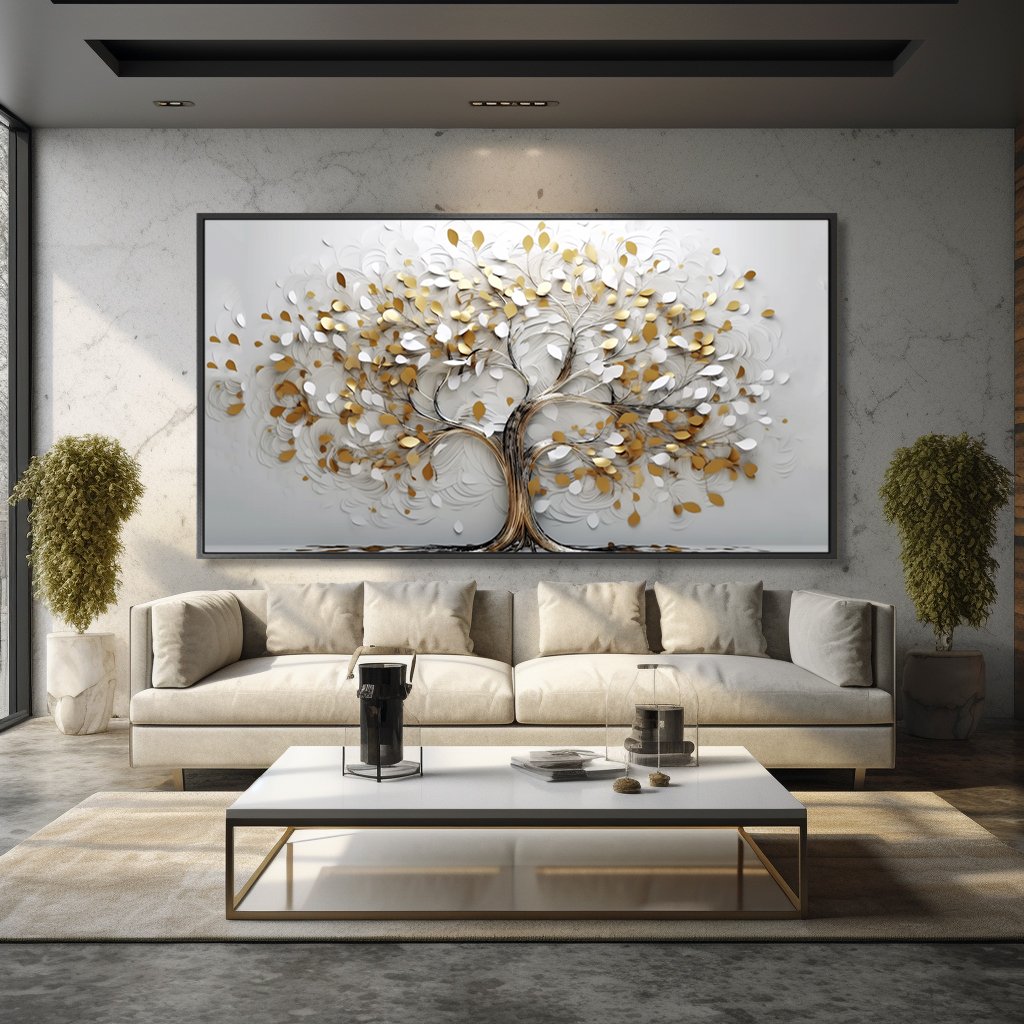 White Gold Tree 3D Canvas