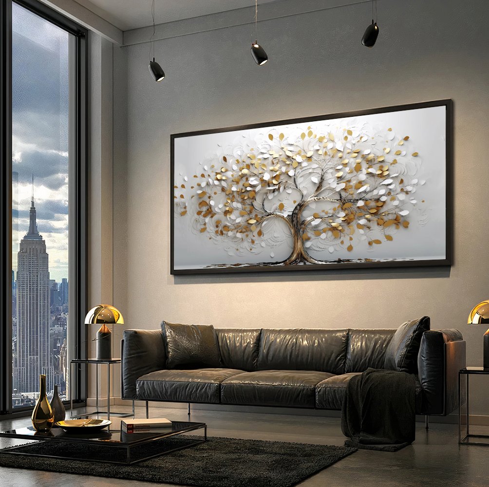 White Gold Tree 3D Canvas