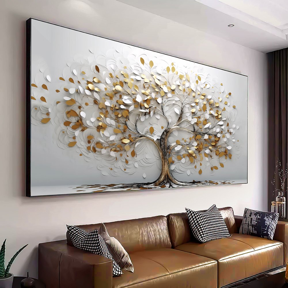 White Gold Tree 3D Canvas