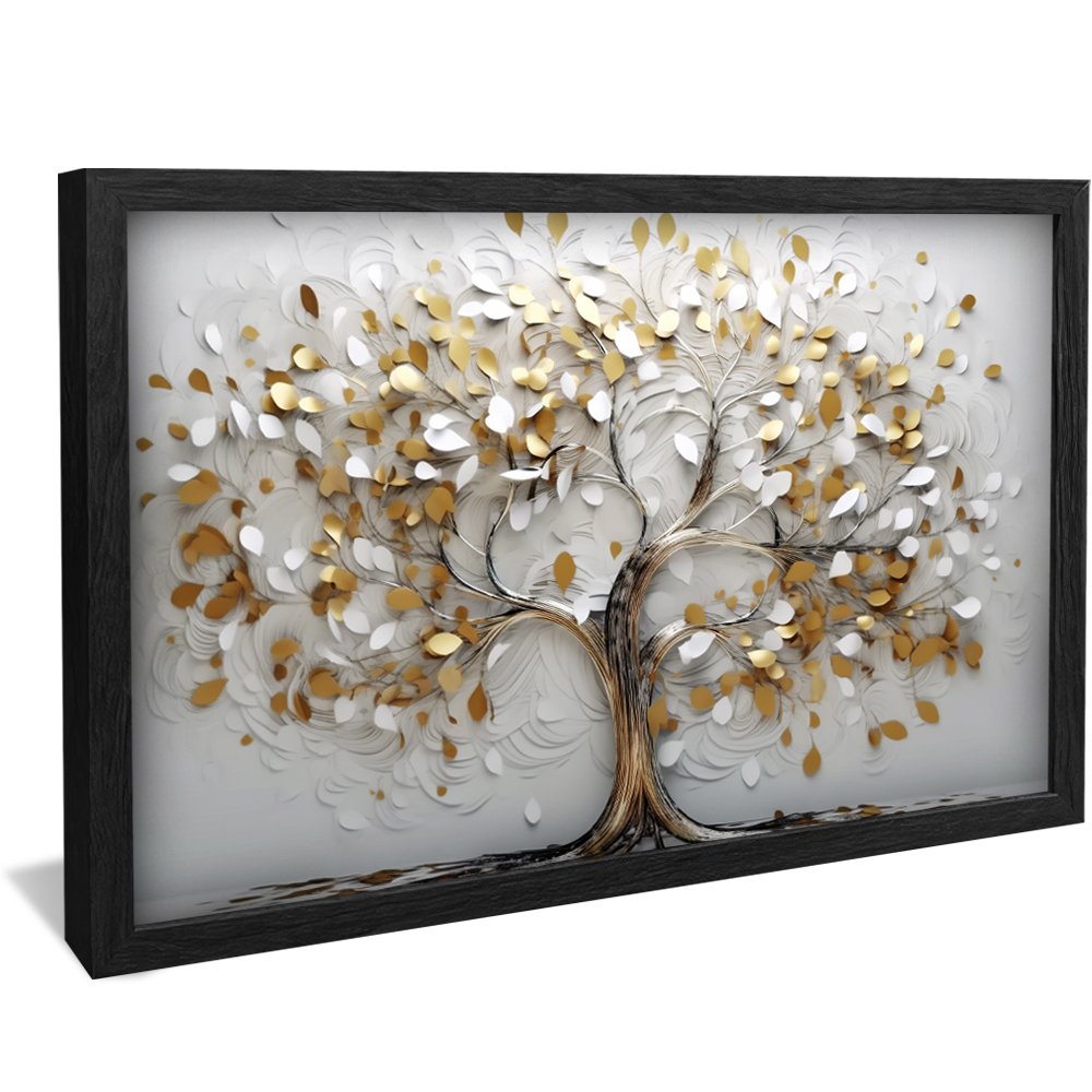 White Gold Tree 3D Canvas