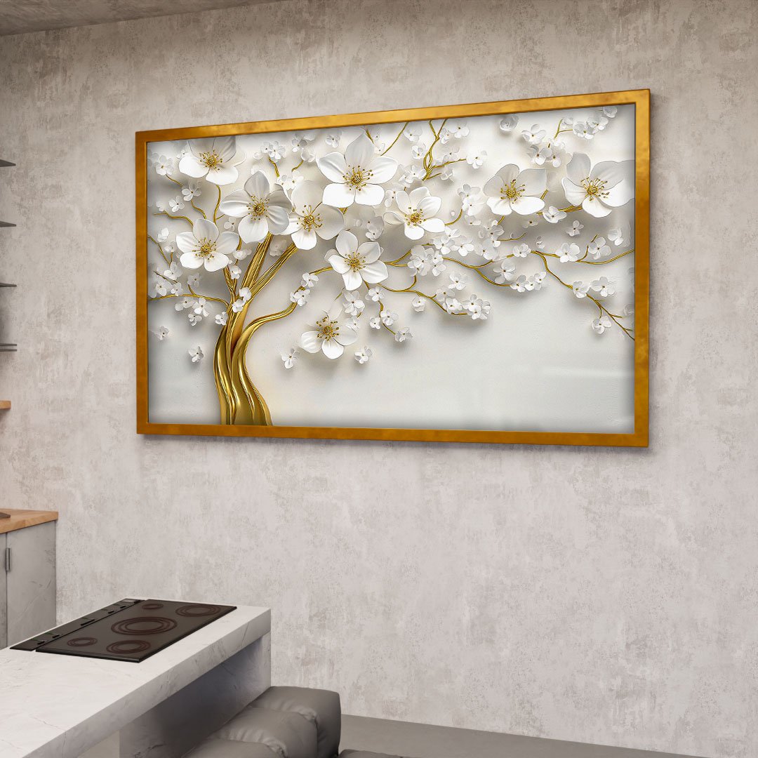 White Petals and Gold Trunk V2102 Canvas