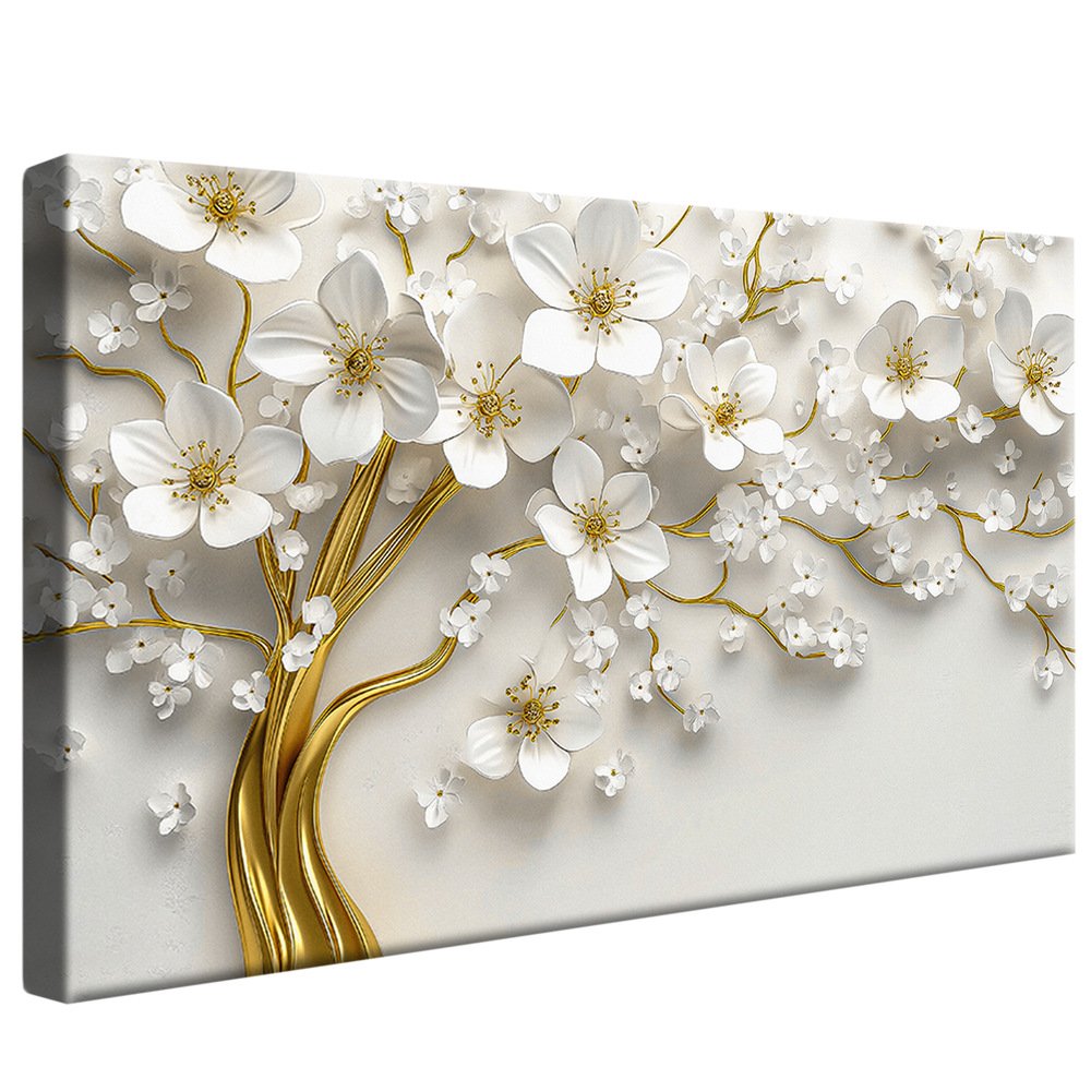 White Petals and Gold Trunk V2102 Canvas