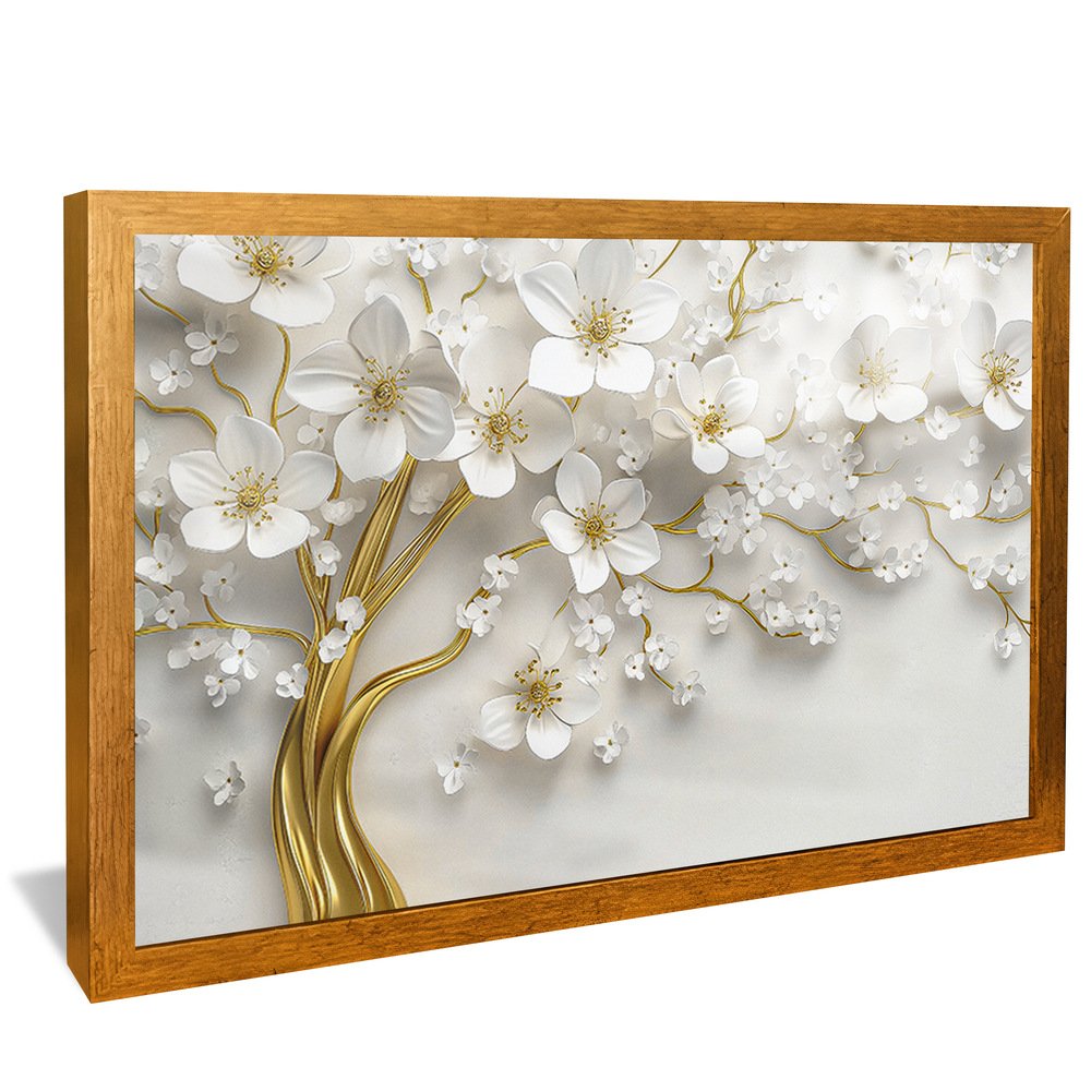 White Petals and Gold Trunk V2102 Canvas