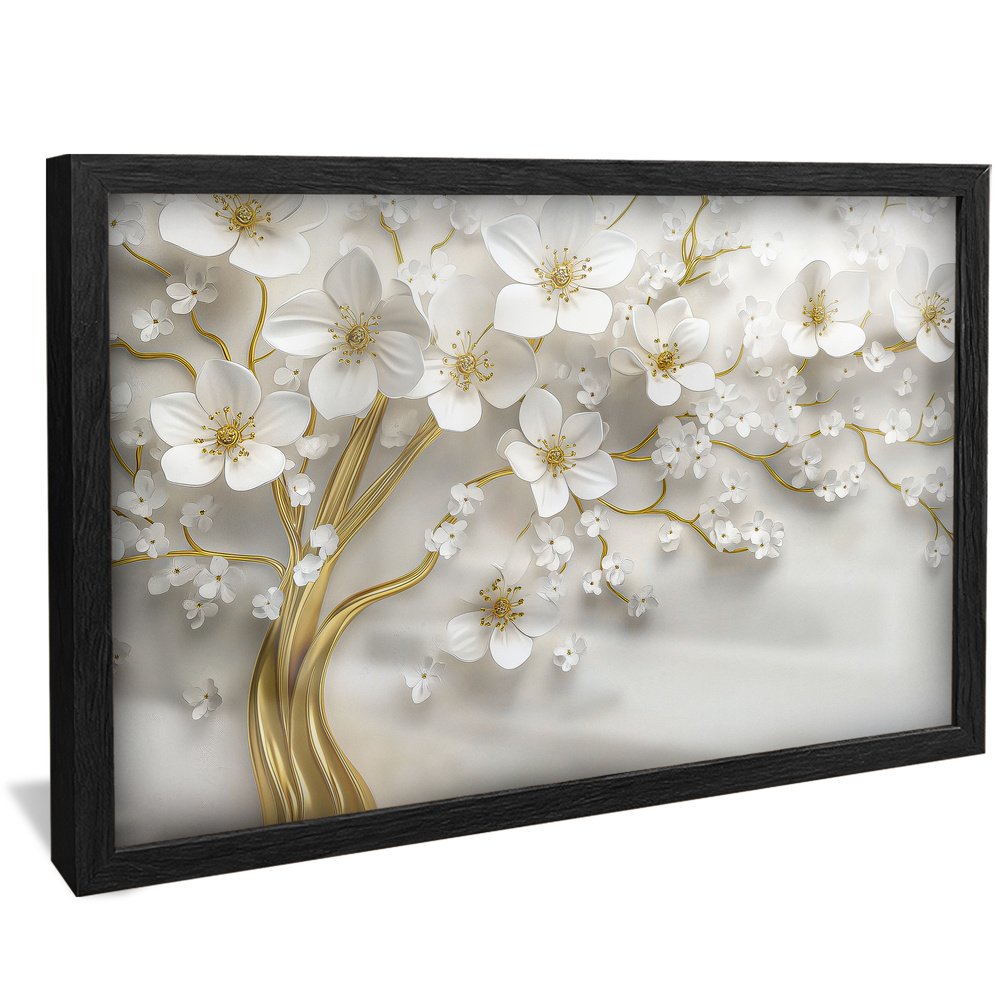 White Petals and Gold Trunk V2102 Canvas