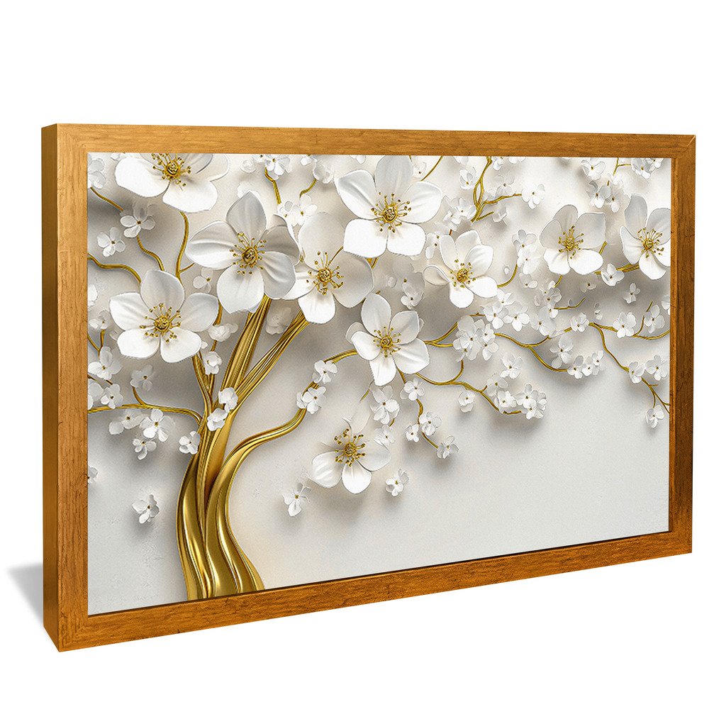 White Petals and Gold Trunk V2102 Canvas