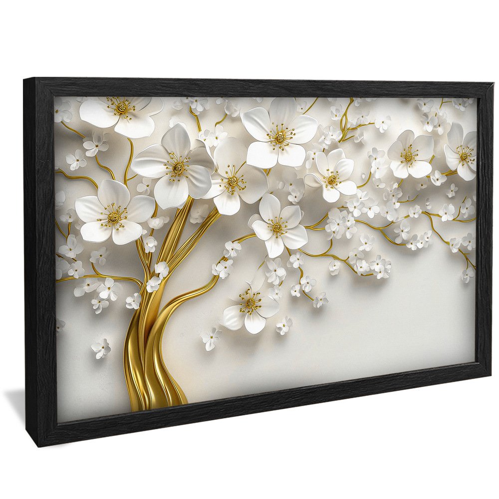 White Petals and Gold Trunk V2102 Canvas