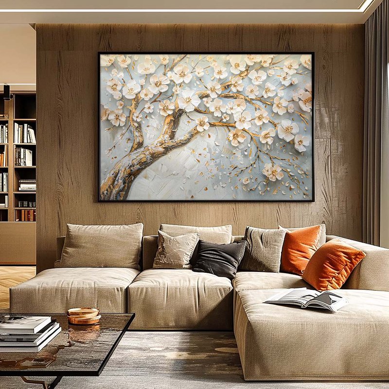 White Tree and Floral V1866 Canvas