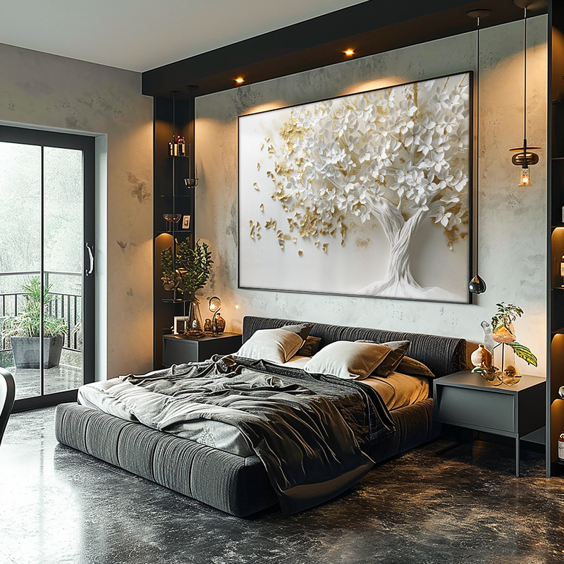 White Tree and Gold Leaves V1076 Canvas