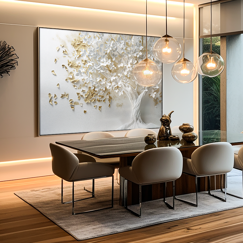 White Tree and Gold Leaves V1076 Canvas