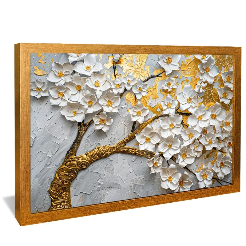 White and Gold Floral Canvas v1422