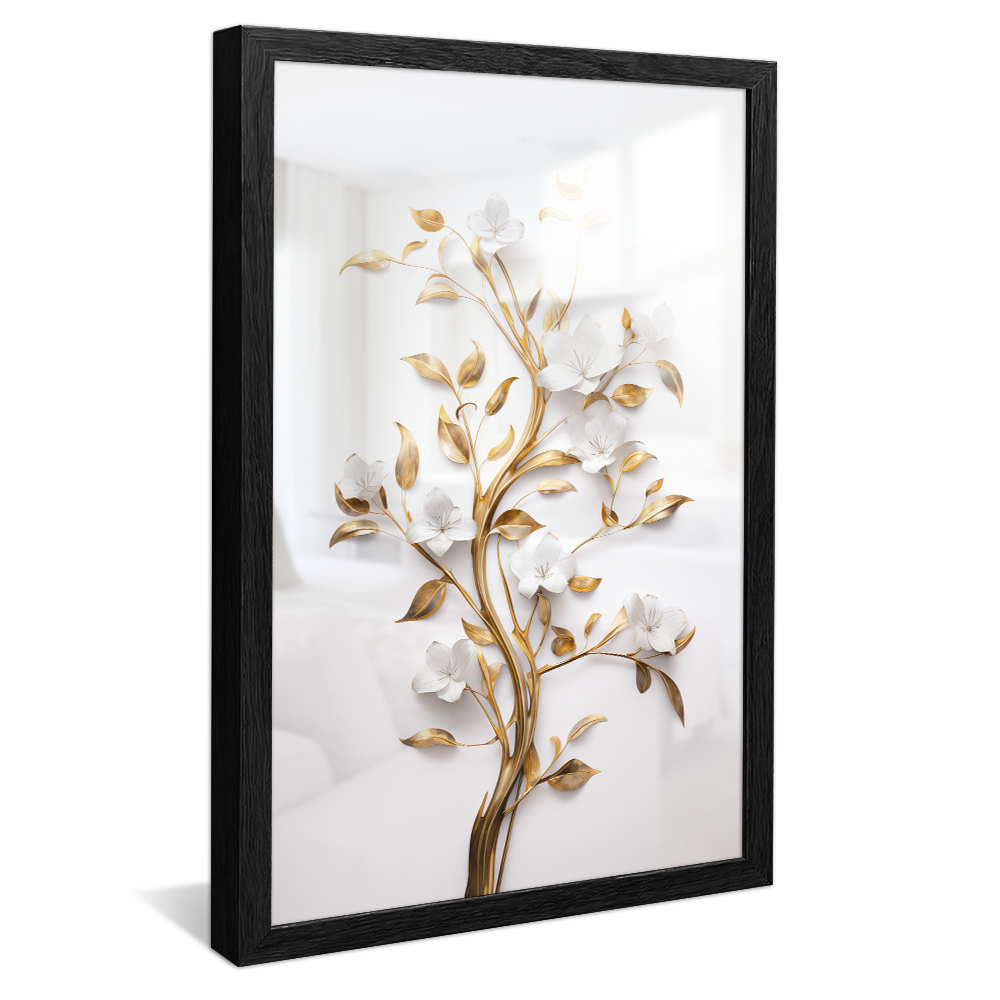 White and Gold Flower V836 Canvas